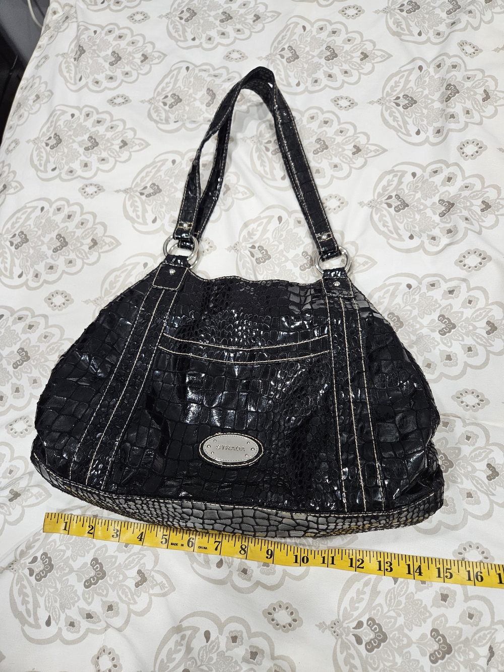 Strada Black Faux-Croc Shoulder Tote